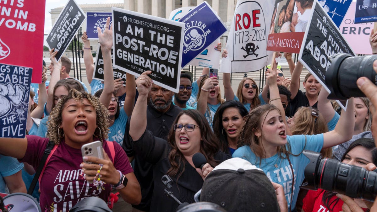 'I cannot believe we are here again': Protesters take to streets across US after Supreme Court overturns Roe