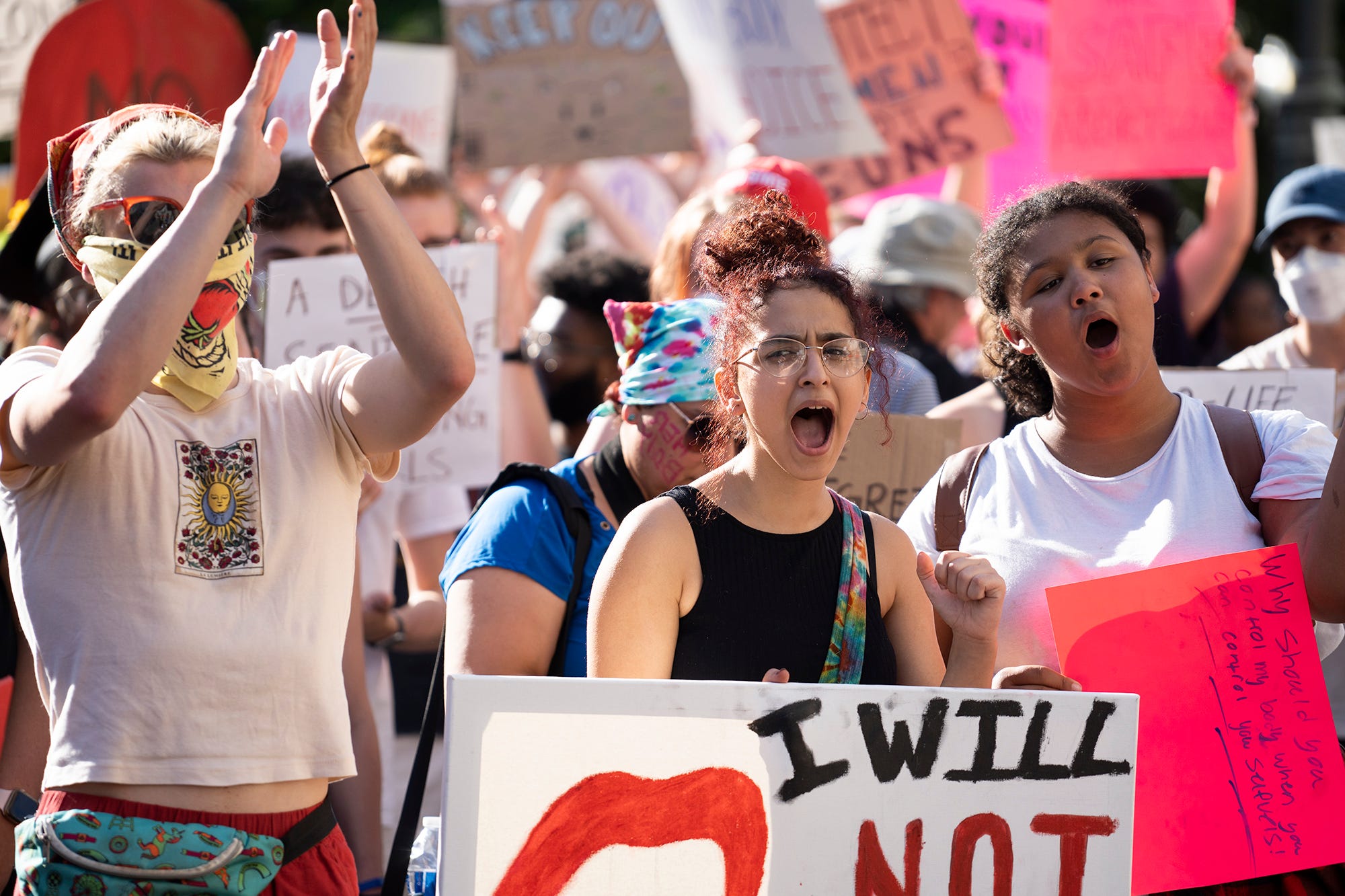 Clea Saed, 14, of Columbus, yells during an abortion rights protest at the Ohio Statehouse following the U.S. Supreme Court decision to overturn Roe v. Wade in June.