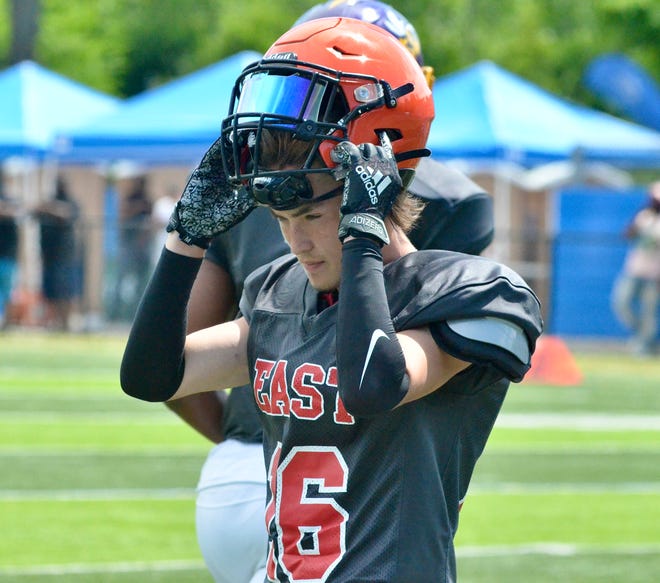 Brother Rice's Cole Lacanaria walks off the field during the fourth-annual Michigan High School Football Coaches Association's all-star game on Saturday, June 25, 2022, at Lawrence Tech University.