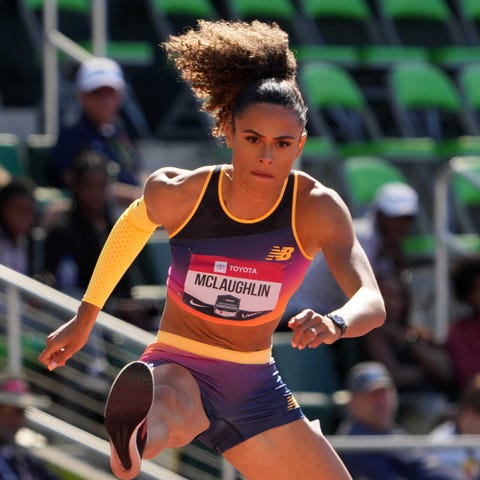 Sydney McLaughlin sets sail over the hurdles at th