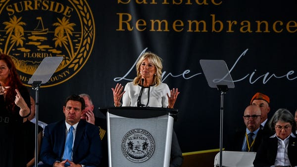 US First Lady Jill Biden speaks at a remembrance e