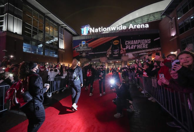 Nebraska arrives on the red carpet prior to the NCAA volleyball national championship against Wisconsin at Nationwide Arena on Dec. 18.