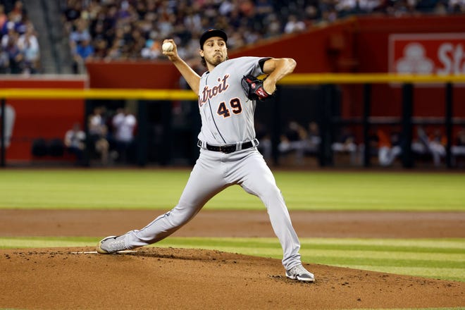 Tigers pitcher Alex Faedo throws a pitch during the first inning against the Diamondbacks on Saturday, June 25, 2022, in Phoenix, Arizona.