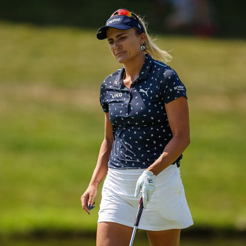 Lexi Thompson reacts after missing her putt on the