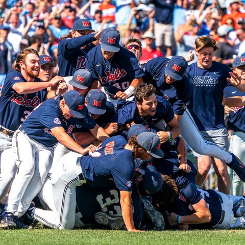 Ole Miss celebrates after clinching the national c