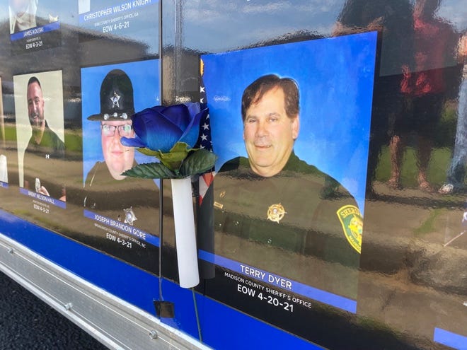 The memorial for fallen MCSO Deputy Terry Dyer, who died last year, on the mobile “Beyond the Call of Duty—End of Watch Ride to Remember” memorial.