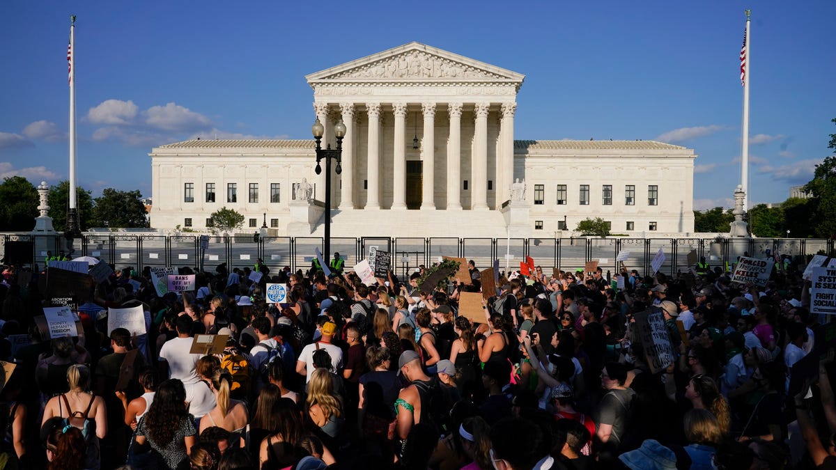 Protesters at the Supreme Court in Washington, DC, after the court's decision to overturn Roe v. Wade, on June 24, 2022.