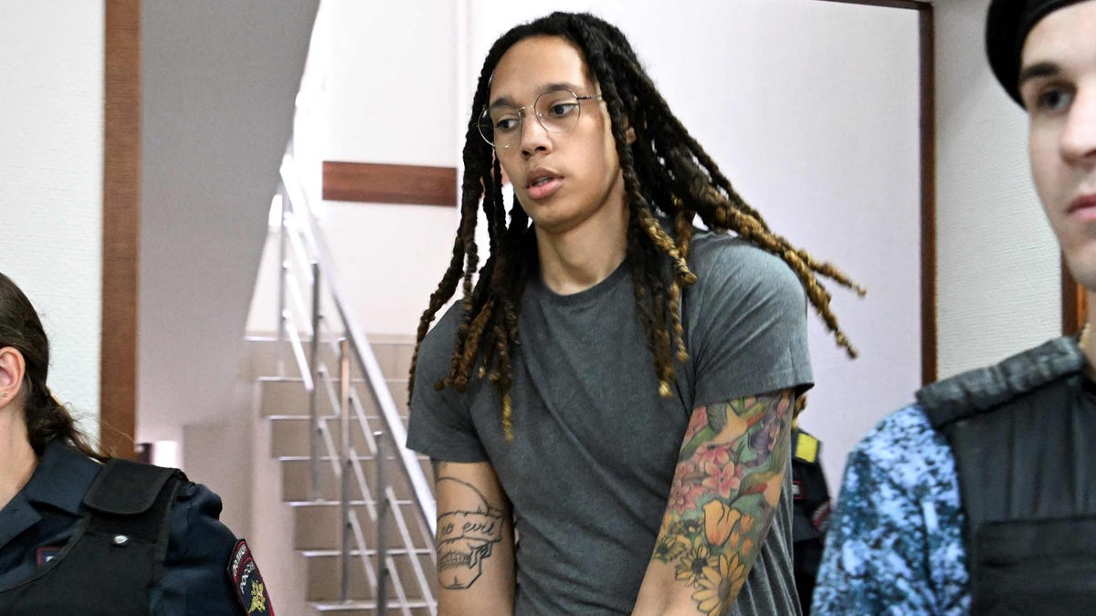 Brittney Griner arrives to a hearing at the Khimki Court, outside Moscow on June 27, 2022.
