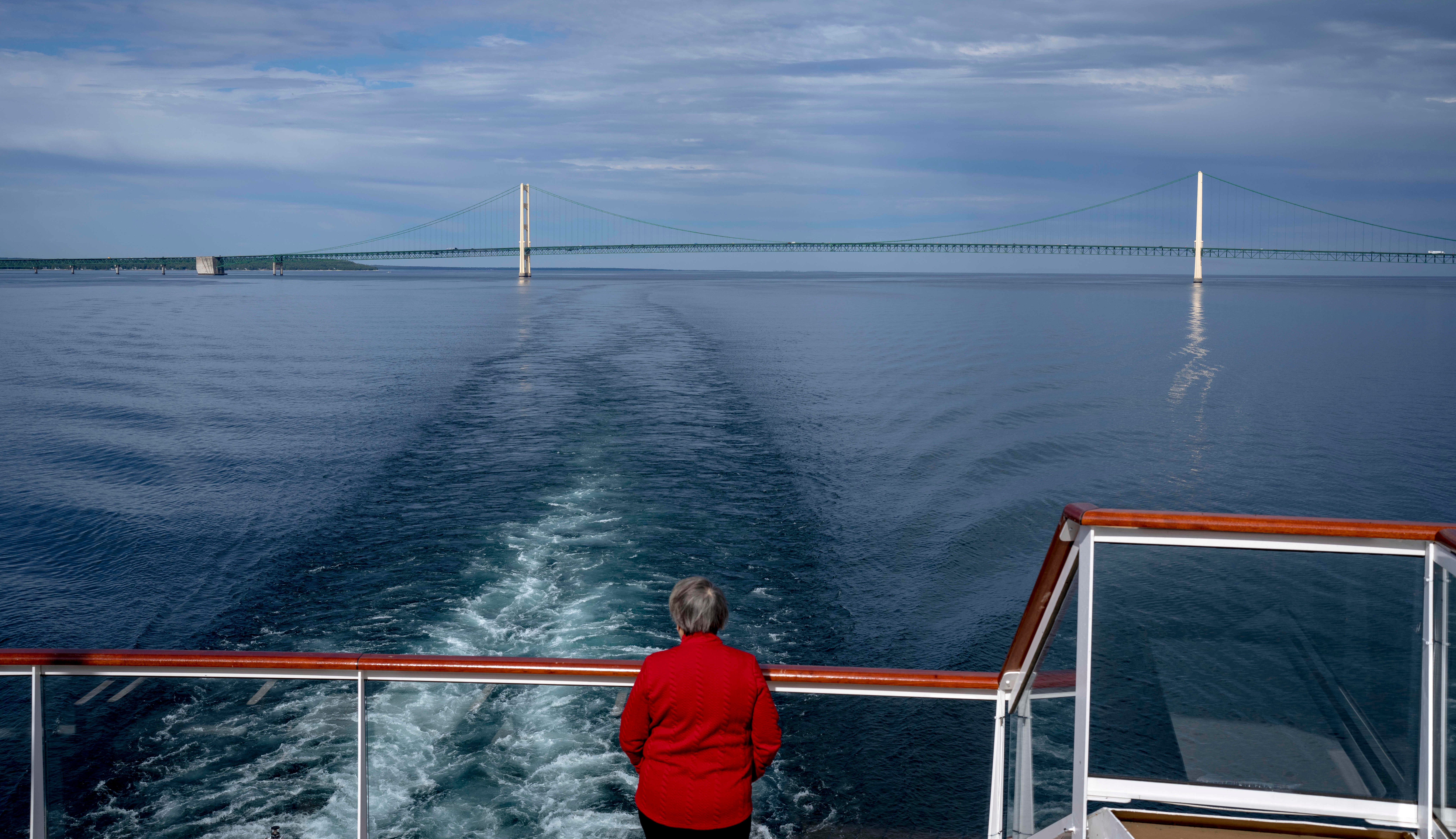 The Mackinac Bridge is seen aboard the Viking Octantis on Lake Huron on June 19. The ship was traveling from Milwaukee, Wisconsin, to Mackinac Island.