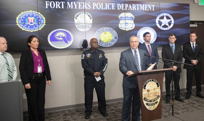 Sgt. Glenn Thompson, a member of the Fort Myers Police Department homicide division addresses the media on Tuesday, June 28, 2022. He gave an update on two young children who were illegally taken by their parents.