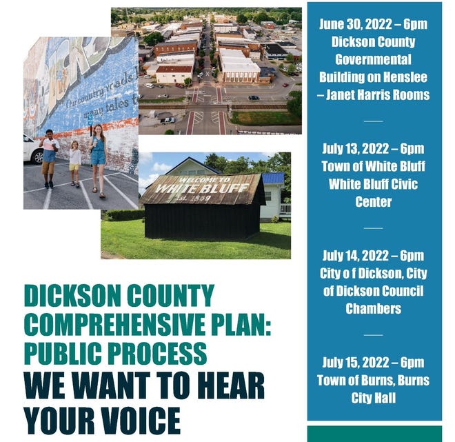 Dickson County Comprehensive Plan public meetings information.