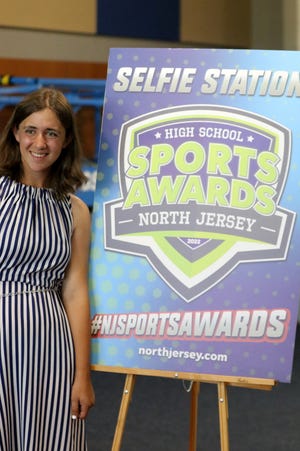Riley Sobel of Bergen Tech Softball, poses for pictures on the red carped at Passaic County Technical High School, just before the North Jersey High School Sports Awards ceremony. Tuesday, June 28, 2022