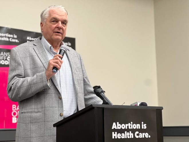 Nevada Gov. Steve Sisolak at a Las Vegas news conference on Friday, June 24, 2022, the day the Supreme Court overturned Roe v. Wade.