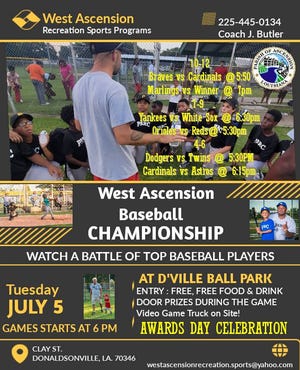 Catch baseball July 5 at the park in Donaldsonville.