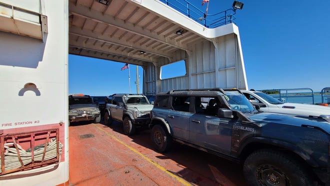 The 2022 Ford Bronco Everglades heads to Drummond Island via quick ferry ride.