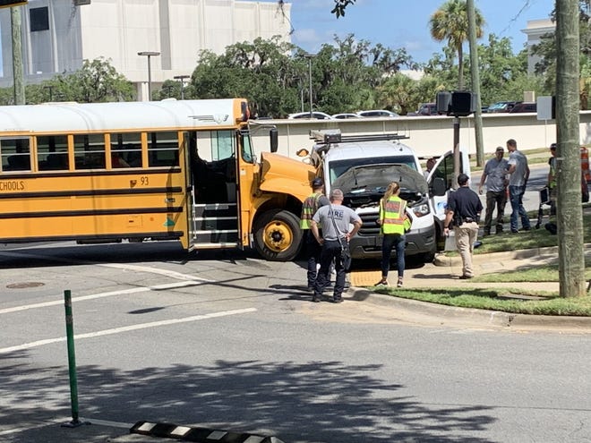 The scene of a crash between a Gulf County school bus and a van at West Madison and South Duval streets, Wednesday, June 29, 2022.