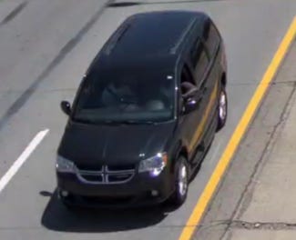 This navy blue Dodge Caravan, which has a handicapped license plate and appears to be modified for a mobility chair, is believed to have been involved in a shooting on Interstate 670 westbound in Columbus near the Downtown 4B exit. Anyone with information is asked to call Central Ohio Crime Stoppers at 614-461-TIPS.