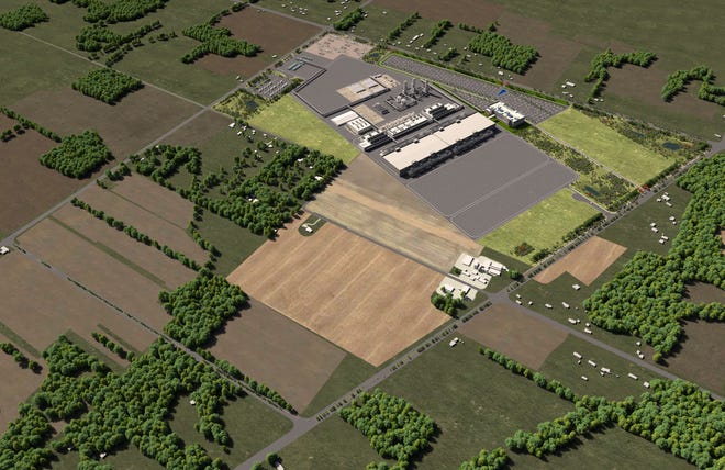 The development firm VanTrust Real Estate plans to start work this year on a 500-acre technology park immediately south of the Intel factory site in New Albany, shown in this rendering.