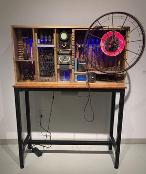 La Ferle's "Wellington Radar," on display at the Birmingham Bloomfield Art Center as part of this year's Michigan Fine Arts Competition, features light, sound and video.