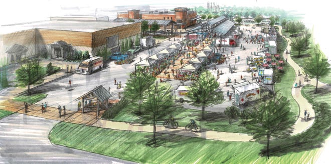 Rendering of the new Gateway project in front of the Zanesville-Muskingum County Welcome Center.