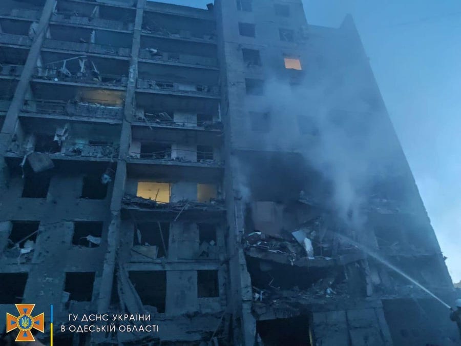 At least 18 people were killed in a missile strike on an apartment building in Ukraine's Odesa region, authorities said.