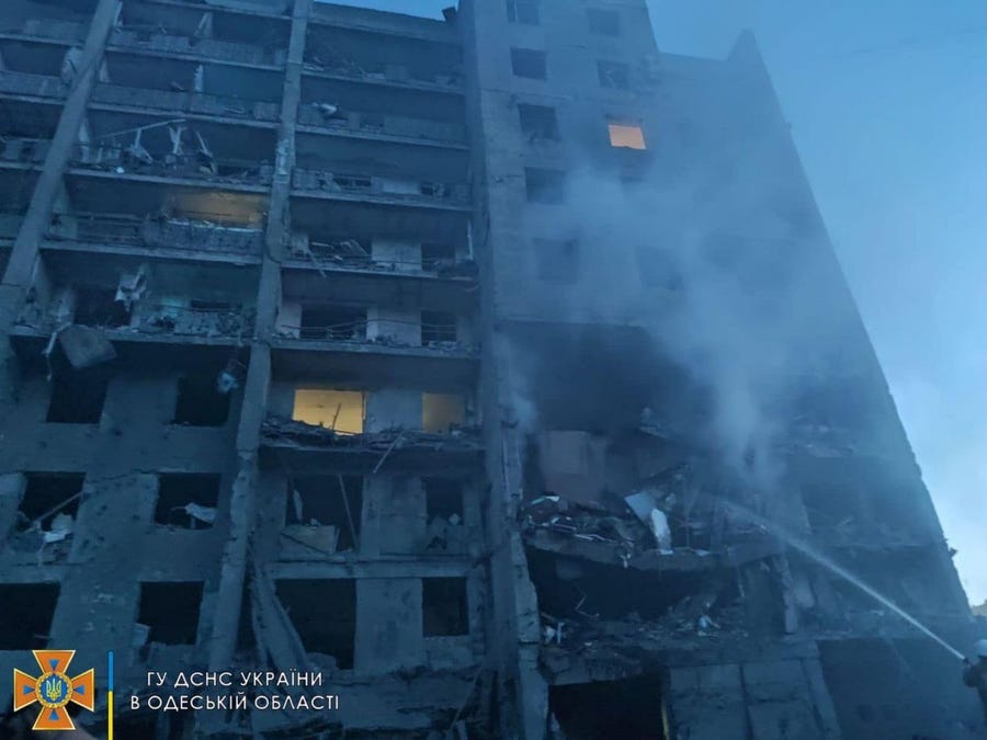At least 18 people were killed in a missile strike on an apartment building in Ukraine's Odesa region, authorities said.