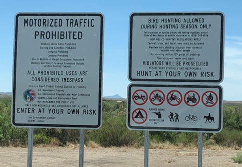 The United States Section of the International Boundary and Water Commission has installed 186 signs from Vinton, Texas to Percha Dam, new Mexico at all access points to the Rio Grande.