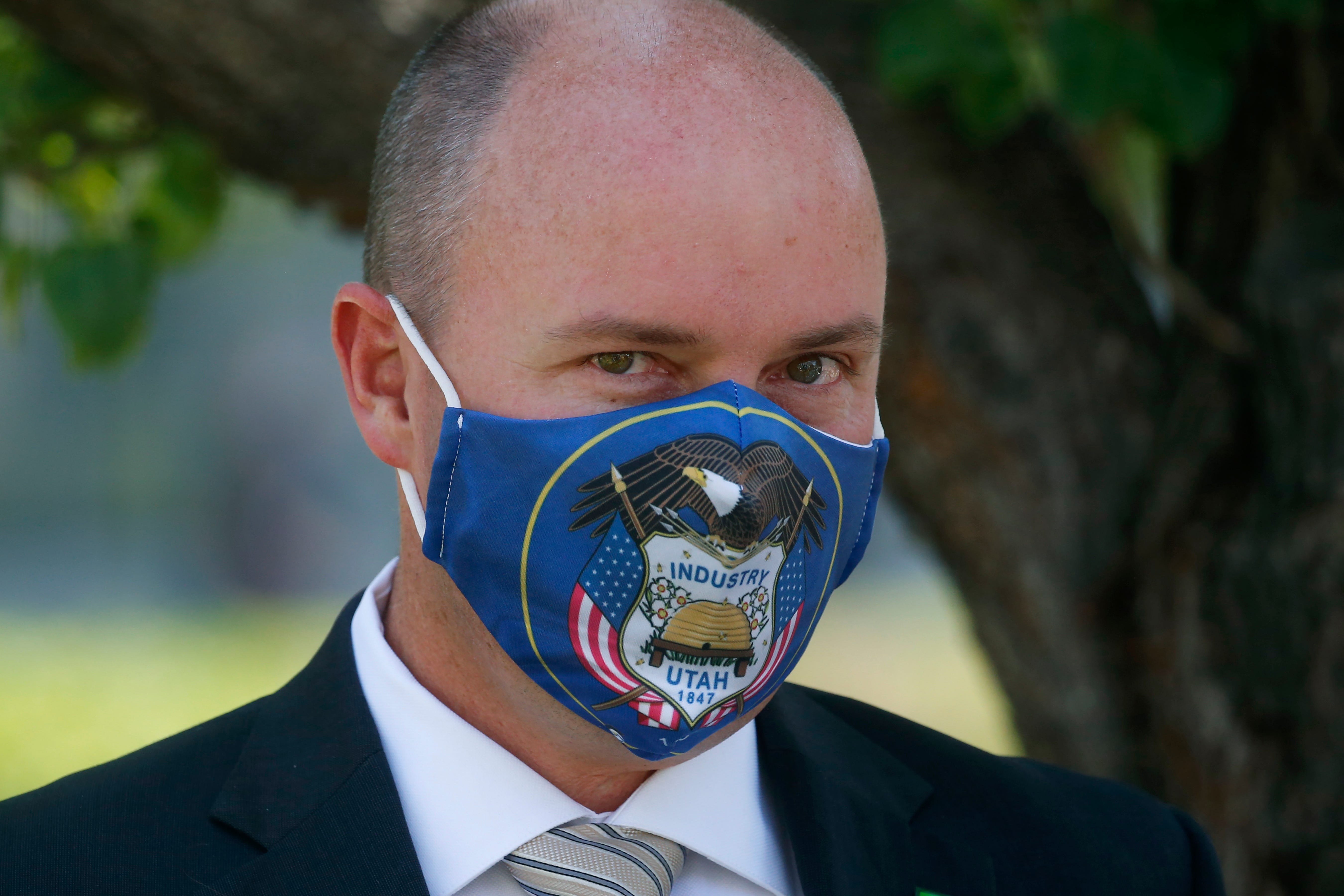 Utah Republican Lt. Gov Spencer Cox arrives for a press conference at the Utah State Capitol in Salt Lake City on July 7, 2020. Cox was a big proponent for Nomi Health and pushed for the company to get no-bid contracts for COVID testing in Utah. He was elected governor in November 2020.