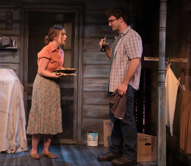 Rachel Moulton, left, and Blake Price play new neighbors in a small Alabama town in Audrey Cefaly’s romantic drama “Maytag Virgin” at Florida Studio Theatre.