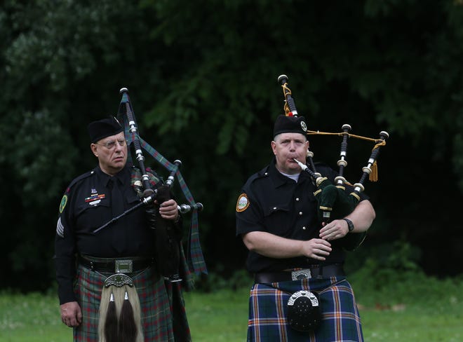 Bagpipes and drums played as Prestonsburg Police Captain Ralph Frasure was laid to rest Wednesday afternoon in the Gethsemane Gardens in Prestonsburg, Kentucky.July 6, 2022
