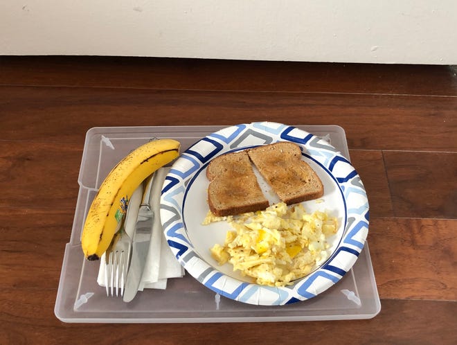 Breakfast left outside Staff Writer Scott Fallon's door from his wife as he quarantined in his bedroom for almost a week.