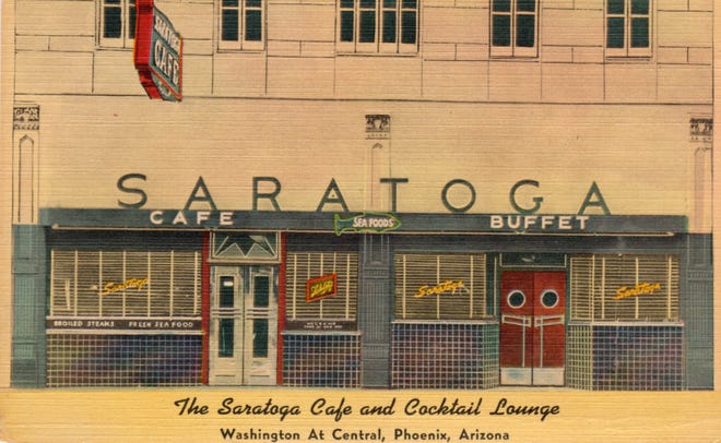 Matchbook cover of Saratoga Café & Buffet in Phoenix, 1940s.