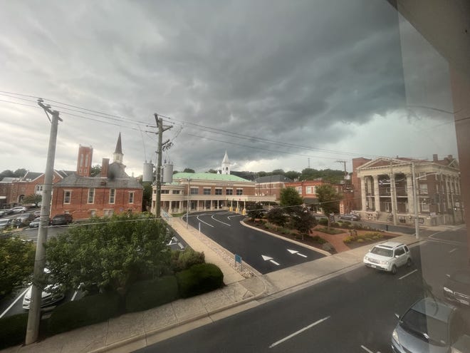 The Staunton sky darkens moments before a thunderstorm mixed with hail descended on the area.