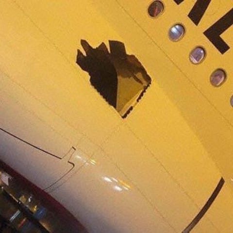 The hole on the Emirates Airbus A380 that departed