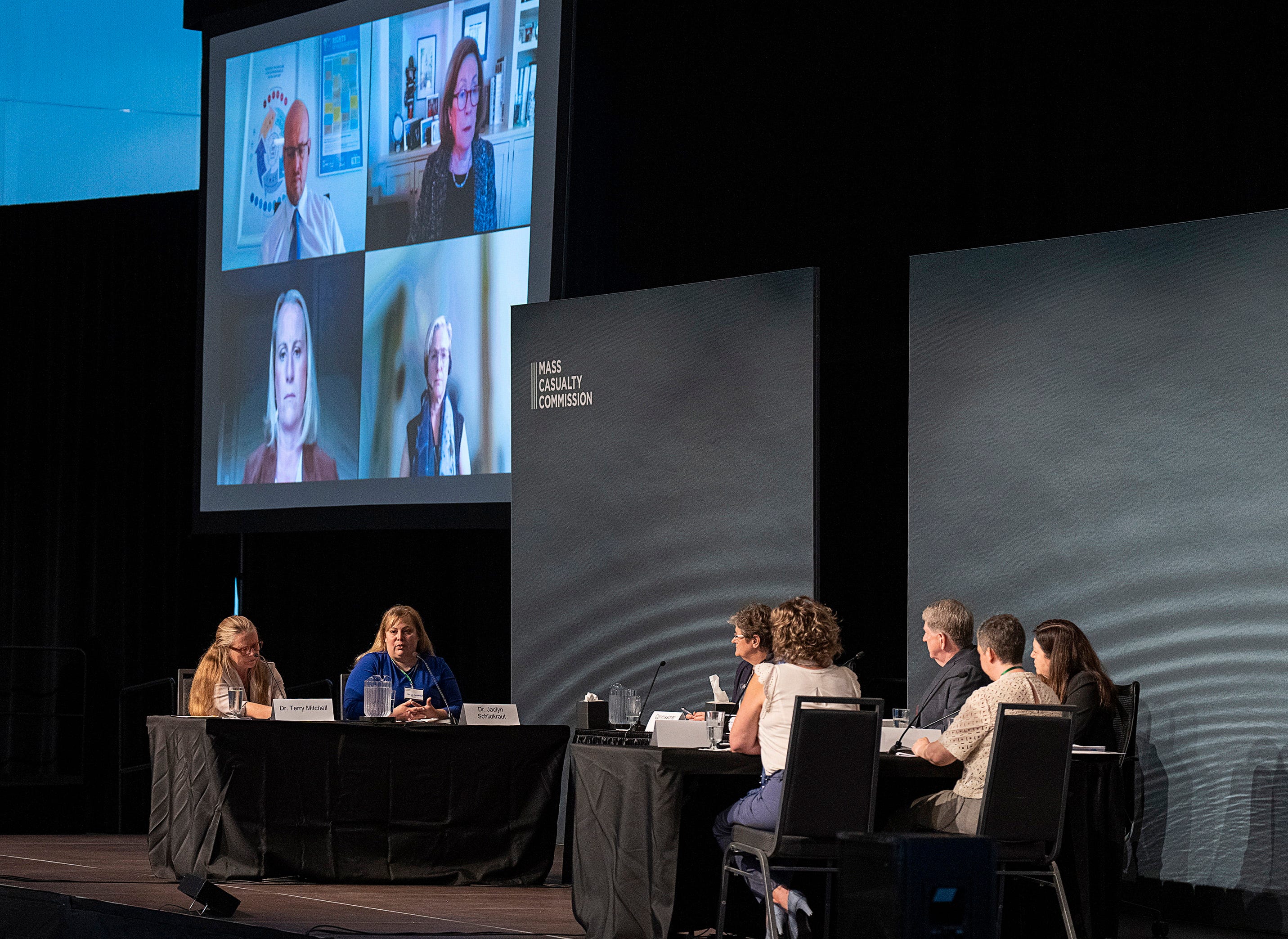 A panel of international experts participate in a roundtable discussion June 28, 2022, on the needs of family and community members at the Mass Casualty Commission inquiry into the mass shooting in rural Nova Scotia on April 18-19, 2020, in Halifax, Nova Scotia.