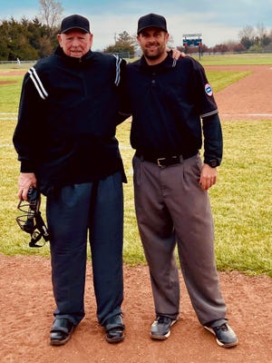 Baseball umpire Terry Knowles and Derrick Mead, youth sports manager for Shawnee County, are encouraging more people to sign up for officiating youth sports.
