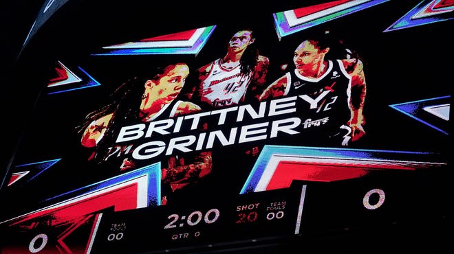 Brittany Griner is introduced at the WNBA All Star Game in Chicago.