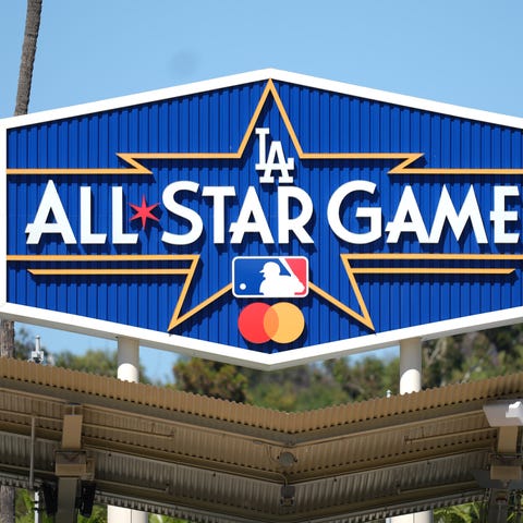 The 2022 MLB All-Star Game logo at Dodger Stadium.