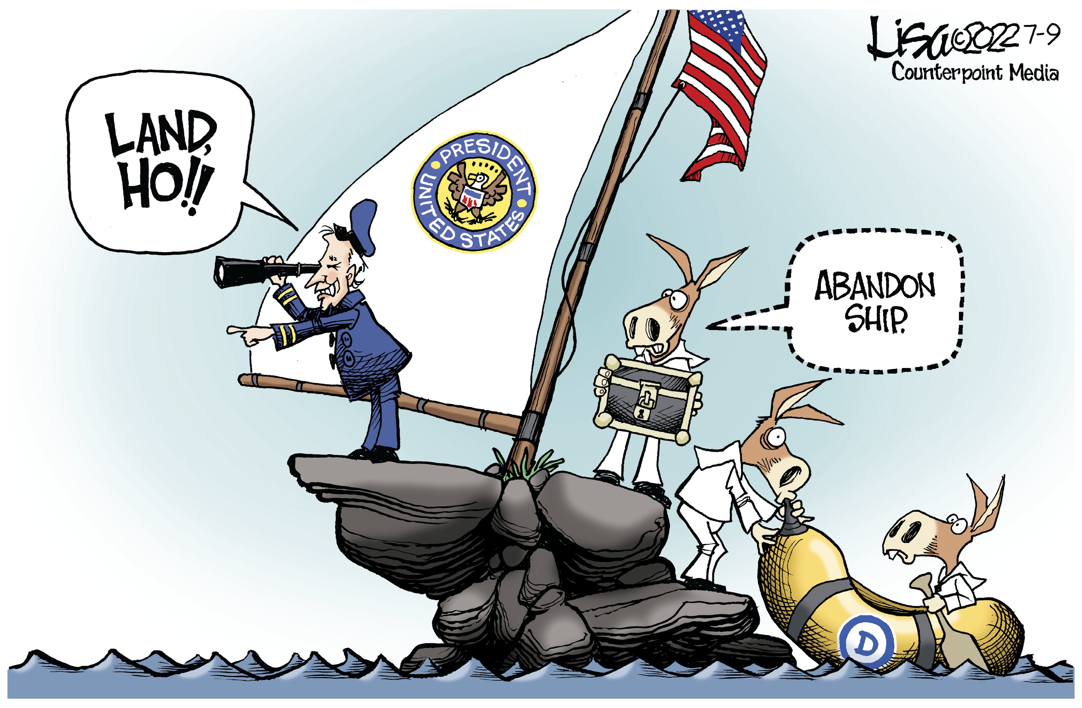 Editorial cartoon, July 13, 2022: Abandon ship