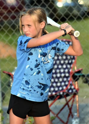 Nixville All-Star Sophie Rhodes at bat during the children’s Church League All-Star game June 21st at Varnville Baptist ballfield.