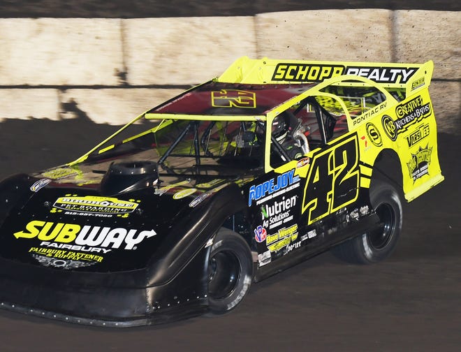 McKay Wenger went uncontested in winning his first Fairbury Speedway late model race of the year.