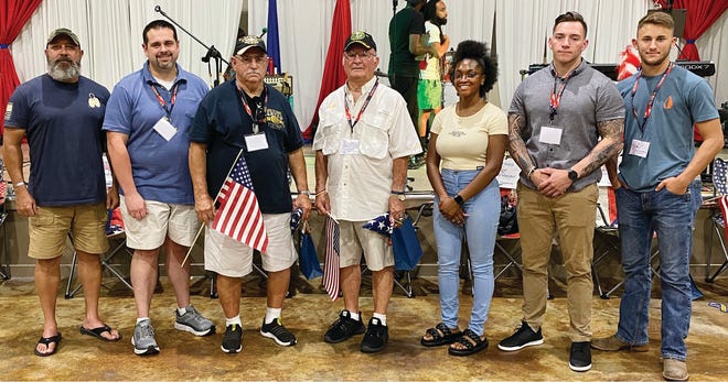 Veterans honored at the Plaquemine July 4th Hometown Celebration are, from left, Ray Toups, Justin Alleman, David Boudreaux, Ronald Gourgues, Stephenke Robertson, Drake Cazes and Garrett Joffrion.