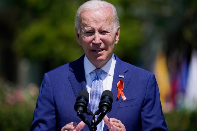 President Joe Biden speaks during an event to celebrate the passage of the gun safety Bipartisan Safer Communities Act at the White House on Monday.