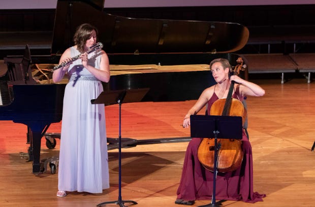 Flutist Kristen Holritz and Cellist Kaitlyn Vest are just two of the many faculty artists you can see on most Wednesday nights in Bay View’s Hall Auditorium.