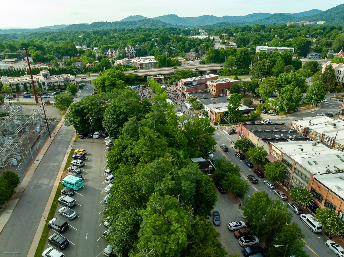 An aerial view of the Duke substation on Rankin Avenue and the proposed new site at 57 Rankin, currently a city parking lot.