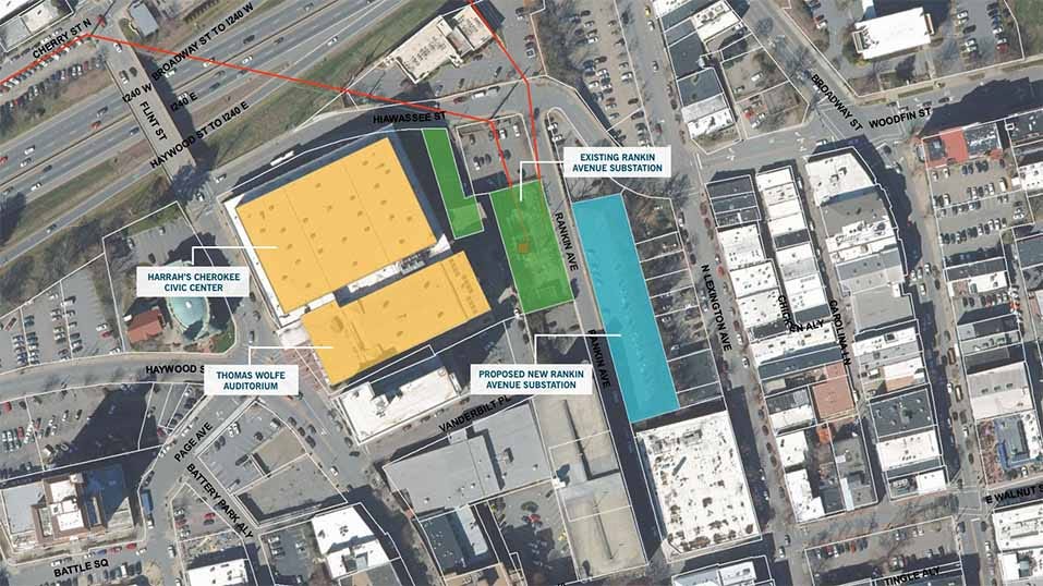 Locations of the existing substation on Rankin Avenue and the proposed location of the new substation.
