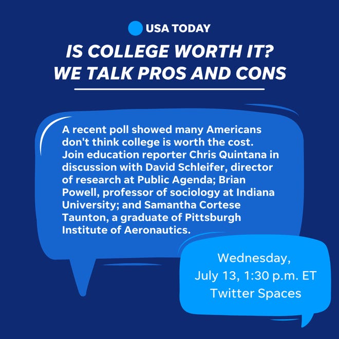 Is college worth it?  Join USA TODAY for a live Twitter Spaces conversation.