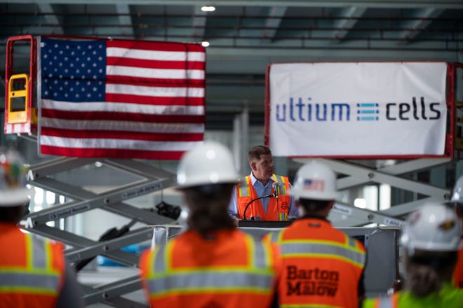 US Secretary of Labor Marty Walsh speaks at the Ultium Cells plant, in Spring Hill, Tenn., Tuesday, July 12, 2022. The plant is currently under construction but will produce battery cells to power General Motors electric vehicles.