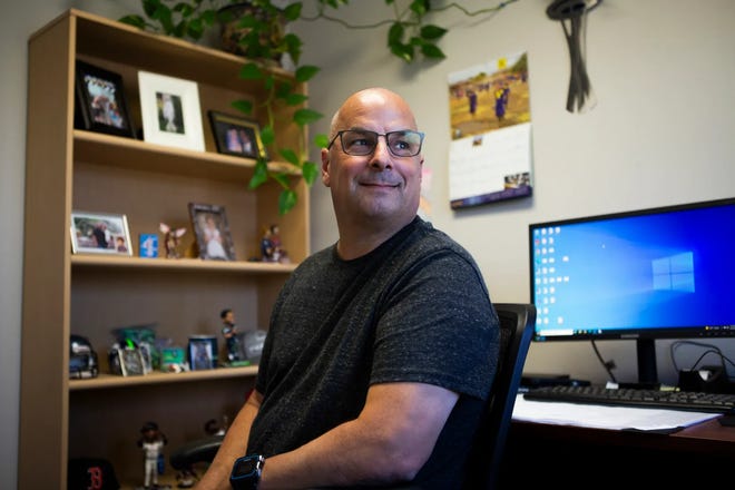 Terry Fiscus, a counselor at Turning Point Community Programs, sits in his office in Sacramento on June 23.