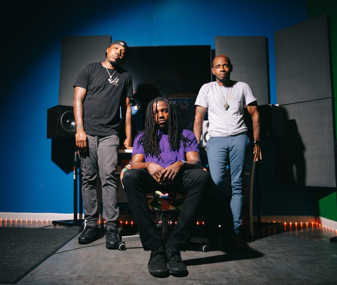 (From left to right) Zaquel Lawrence, Cornelius Brown and Phillip Davis of Four Hundred Studios, an in-house recording studio at The Collage.